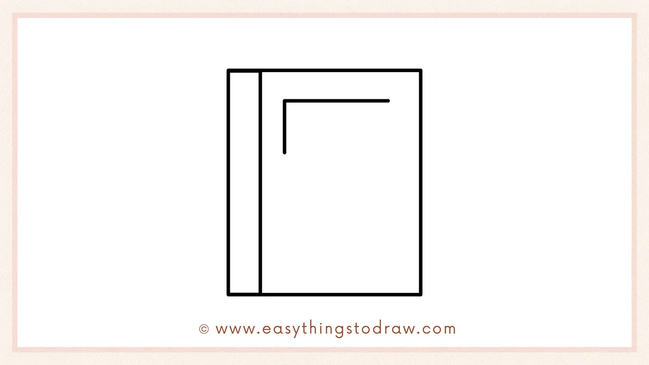 Step 4 of step-by-step notebook sketch – Adding a smaller 'L' shape inside the cover for the label outline.