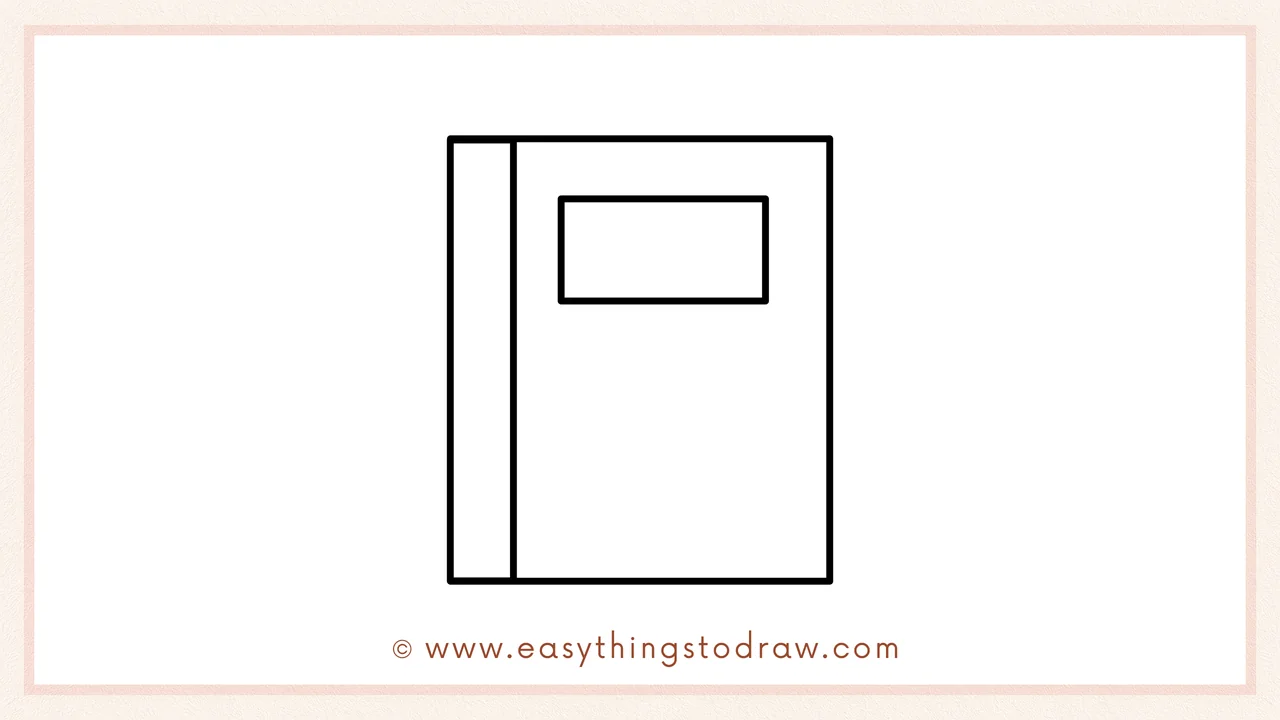 Step 5 of easy notebook drawing steps – Completing the label by connecting lines into a full rectangle.
