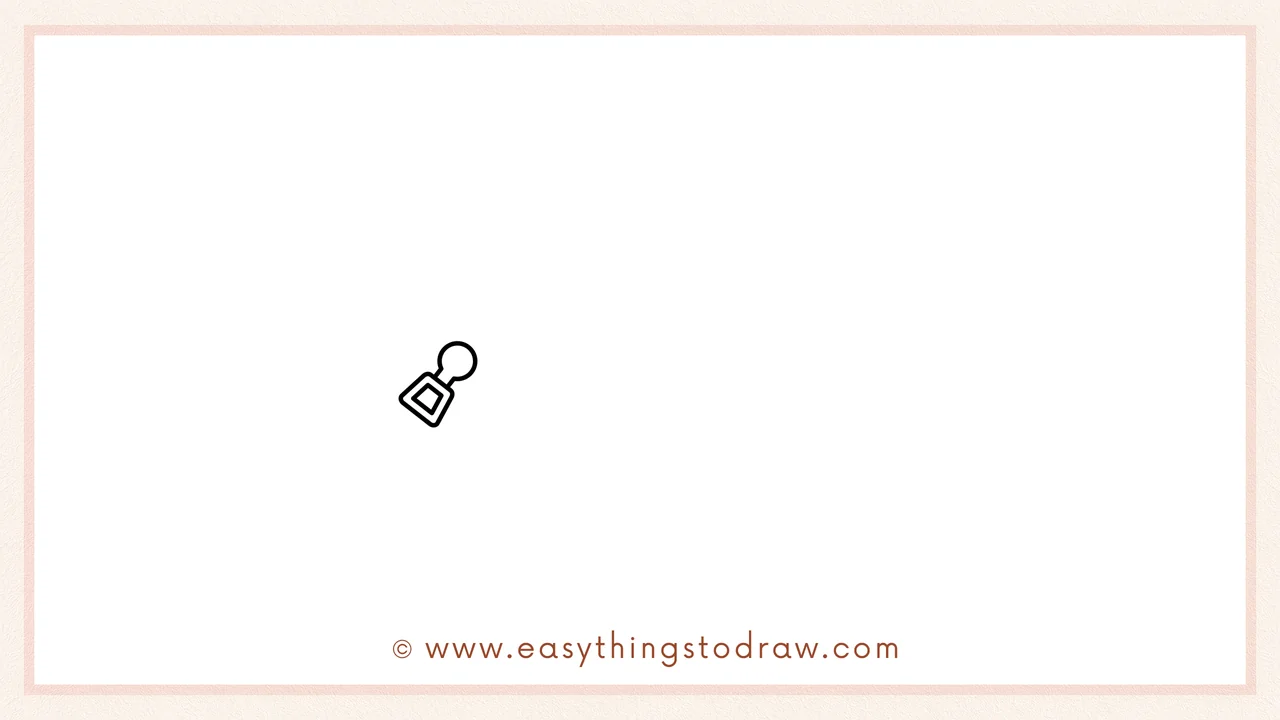 Step 1 of how to draw an open pencil case – Drawing a small circular zipper pull with a hanging diamond shape.