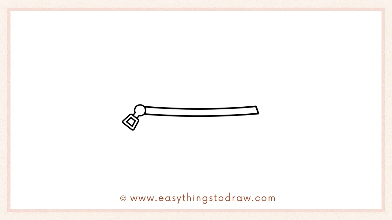 Step 2 of drawing an open pencil case – Sketching a long curved horizontal line for the open zipper.