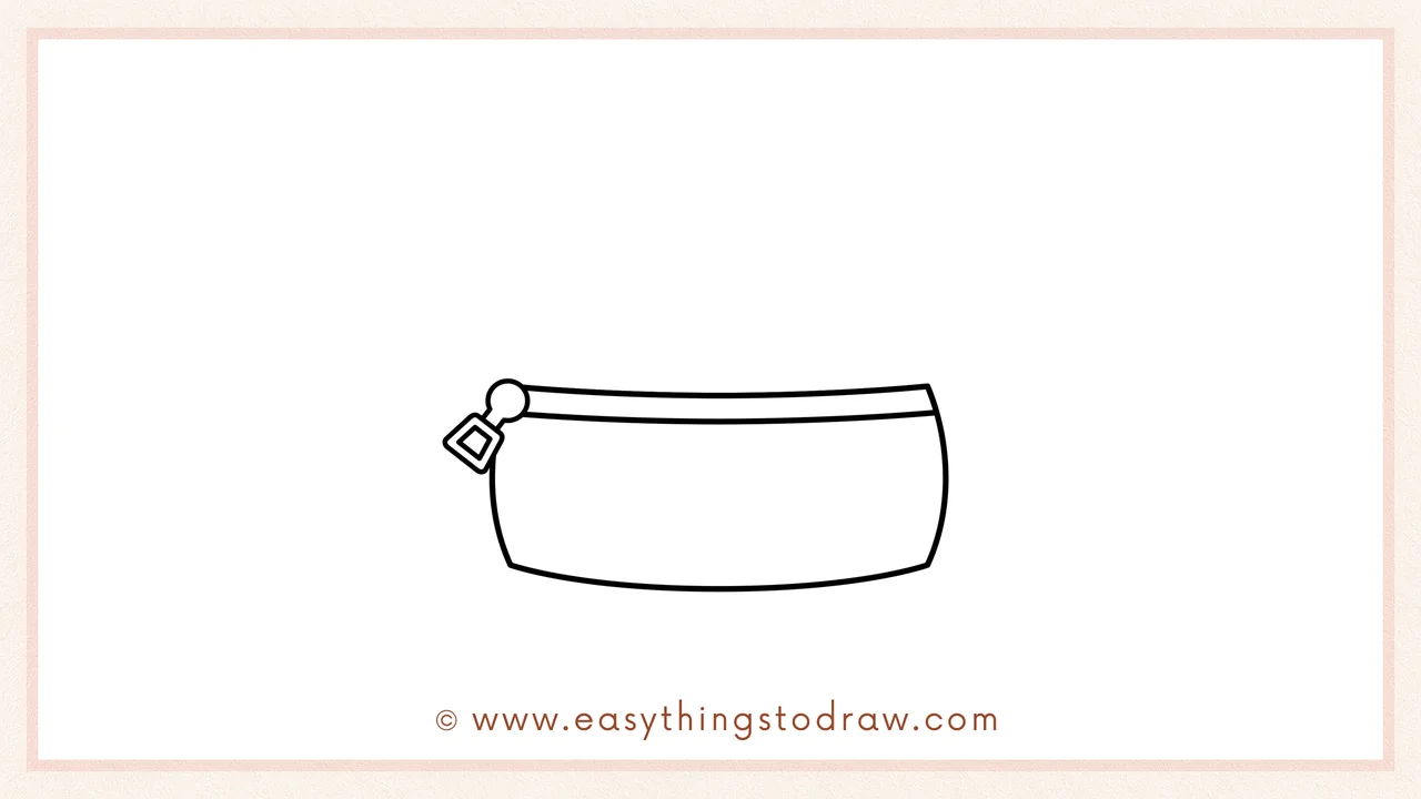 Step 3 of sketching an open pencil case for beginners – Outlining the case body with curved vertical sides and bottom.