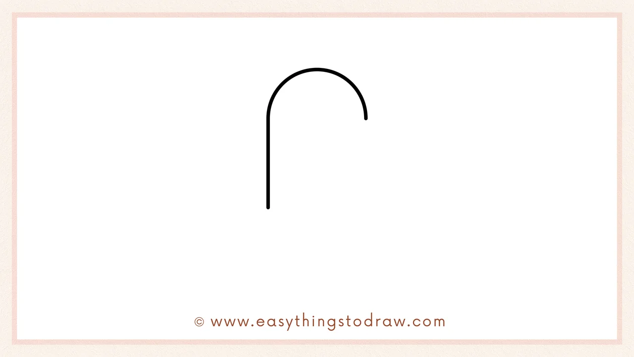 Step 1 of how to draw a paperclip – Begin by sketching a long upside-down 'U' shape for the paperclip's outer edge.