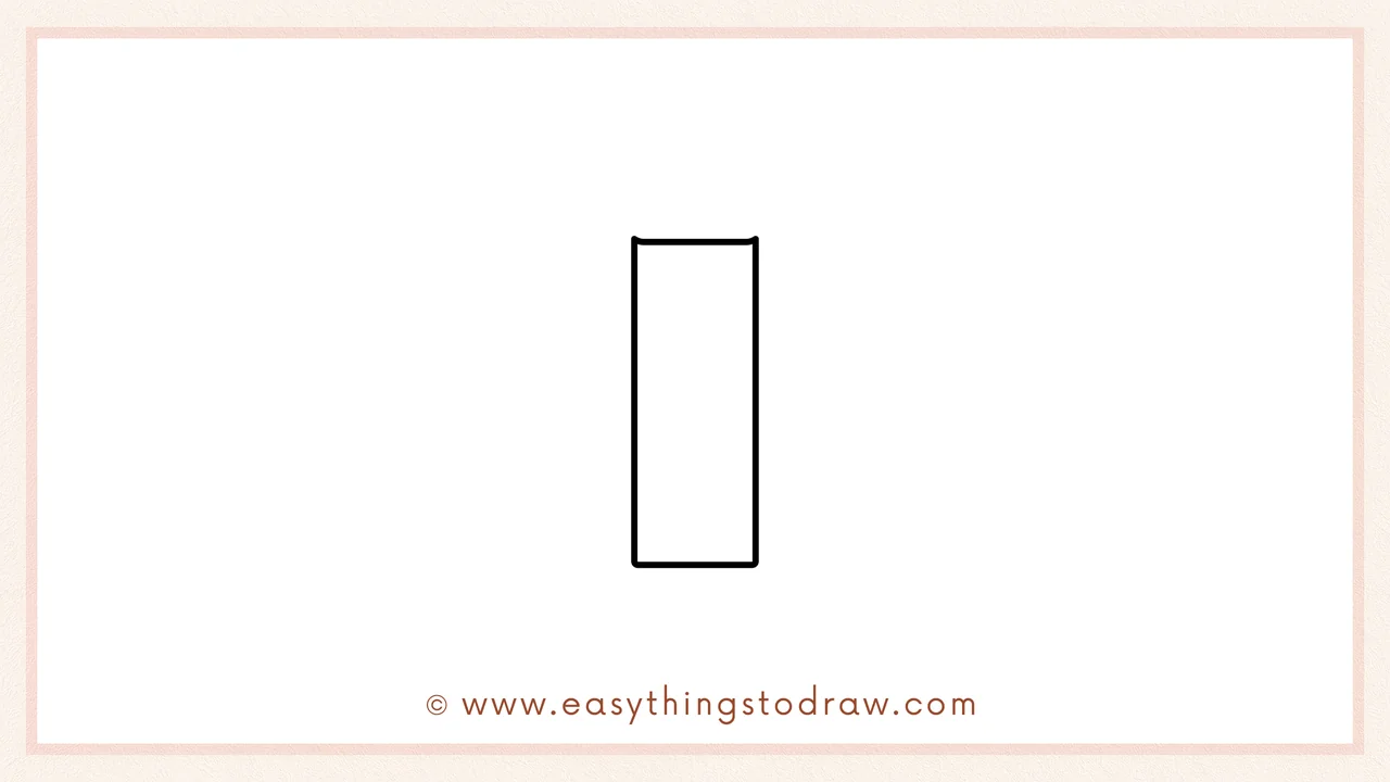 Step 1 of how to draw a pencil – Begin by drawing a tall, narrow rectangle for the main pencil body.