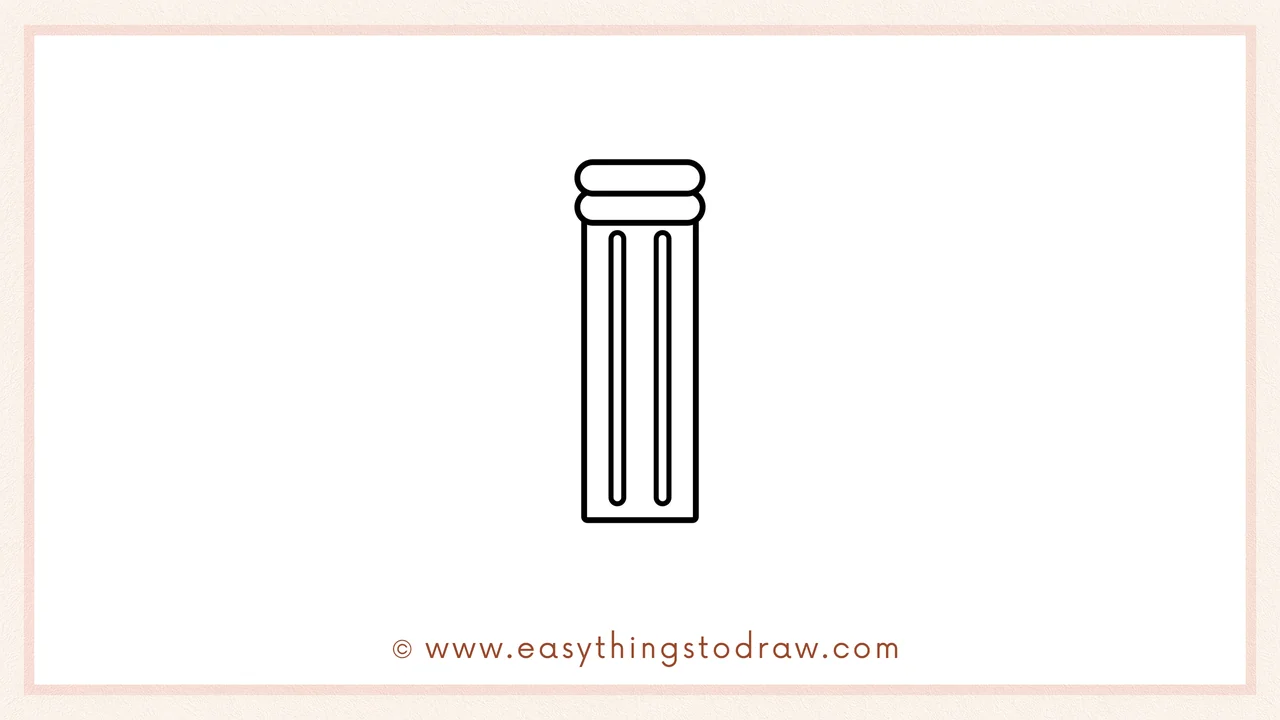 Step 3 of sketching a pencil for beginners – Draw three thin, stacked rounded rectangles at the top for the eraser bands.