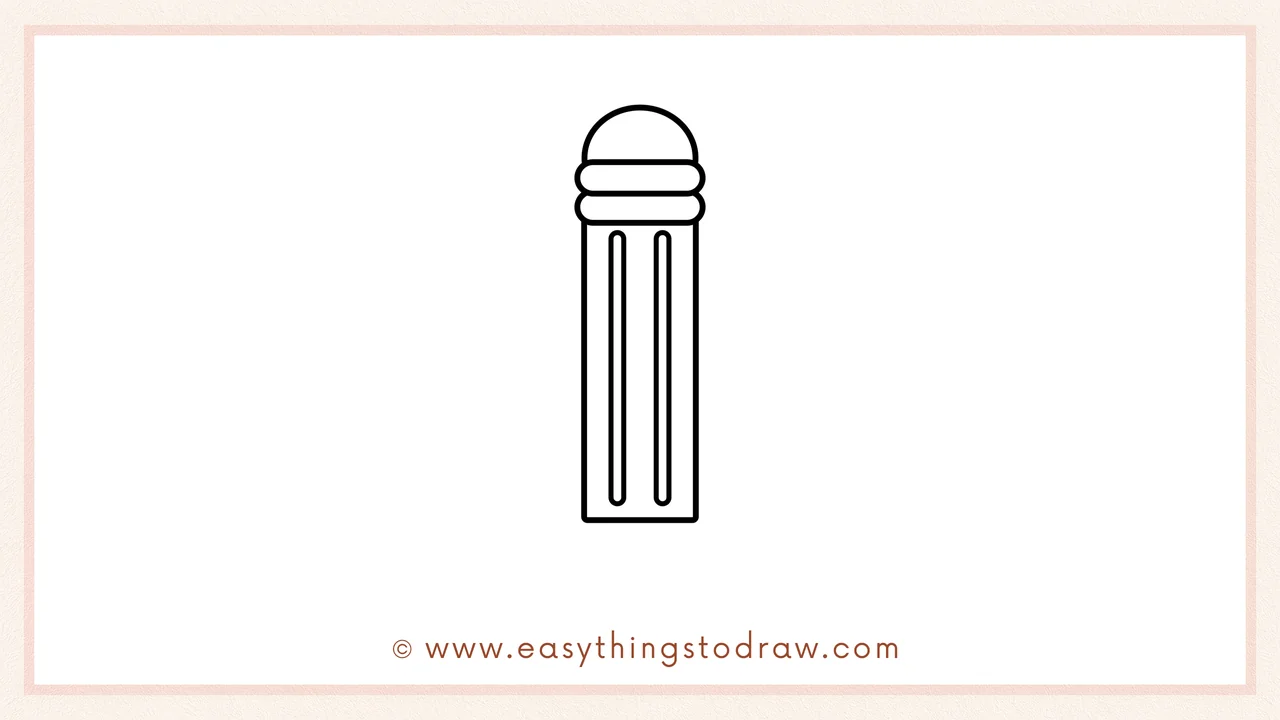 Step 4 of step-by-step pencil sketch – Add a half-circle above the bands to form the eraser cap.