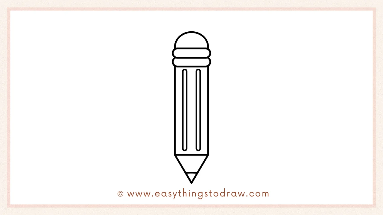 Step 5 of easy pencil drawing steps – Draw a downward-pointing triangle for the tip and a line to separate wood from lead.