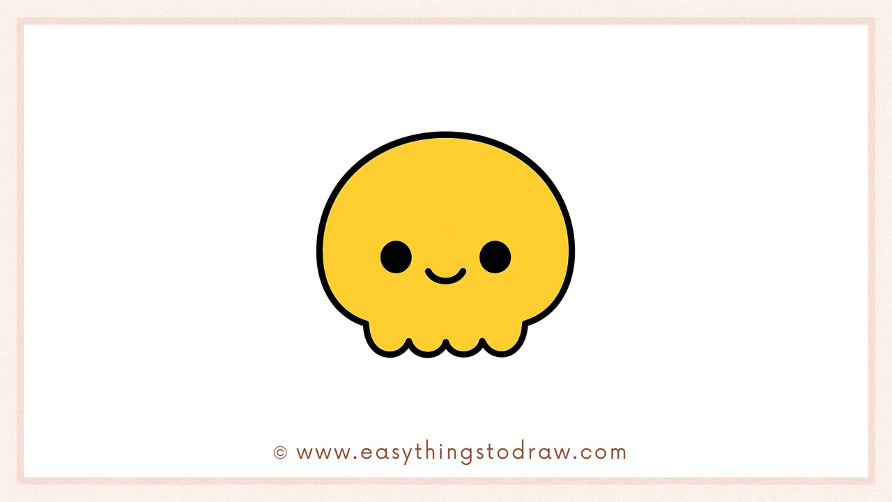 Final colored drawing of a cute cartoon skull with clean lines, round eyes, and charming details.