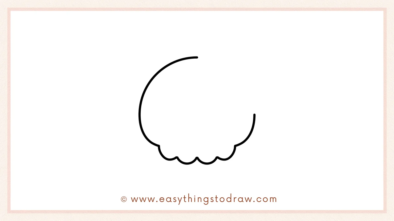 Step 4 of step-by-step skull sketch – Adding a final right bump and an upward curve to complete the skull's bottom.