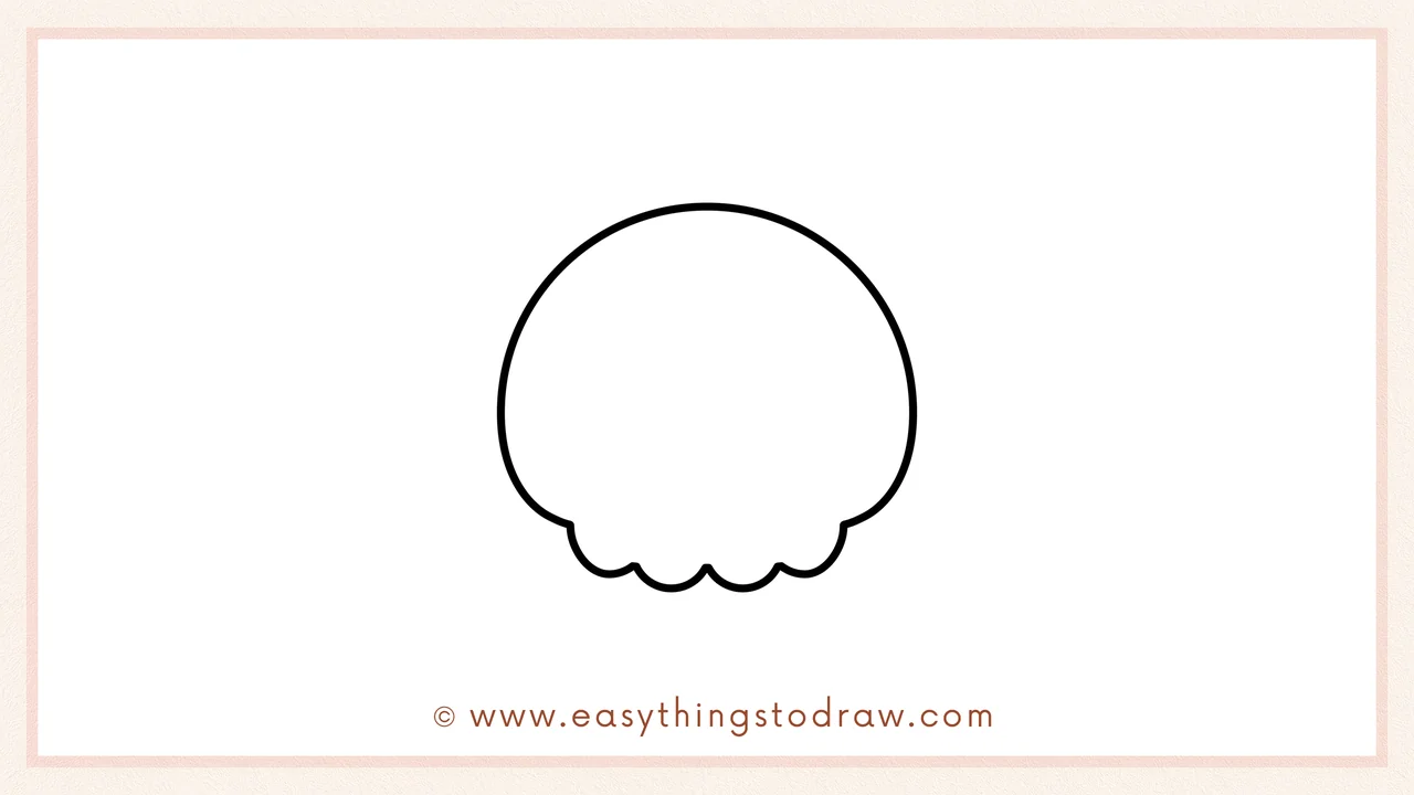 Step 5 of easy skull drawing steps – Closing the skull shape by drawing a large curve from the right bump over the top to the left side.