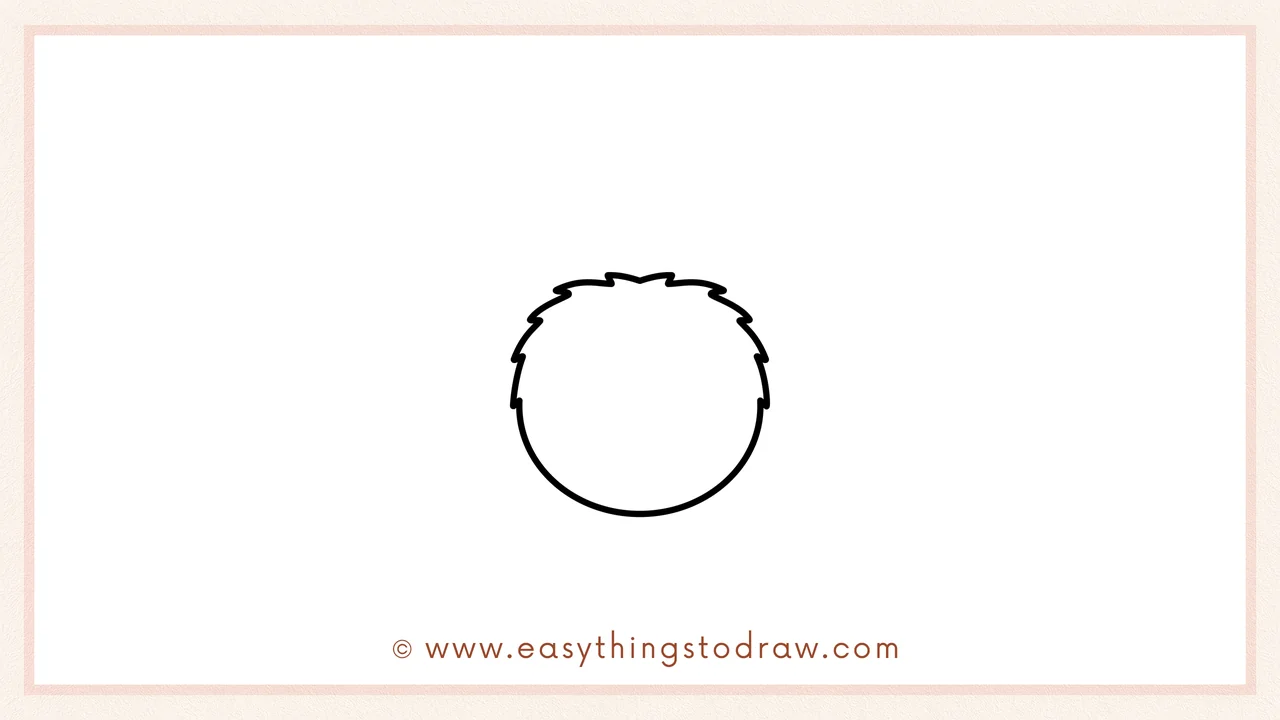 Step 1 of how to draw a spider – sketching a large circle in the center of the page for the spider's main body.