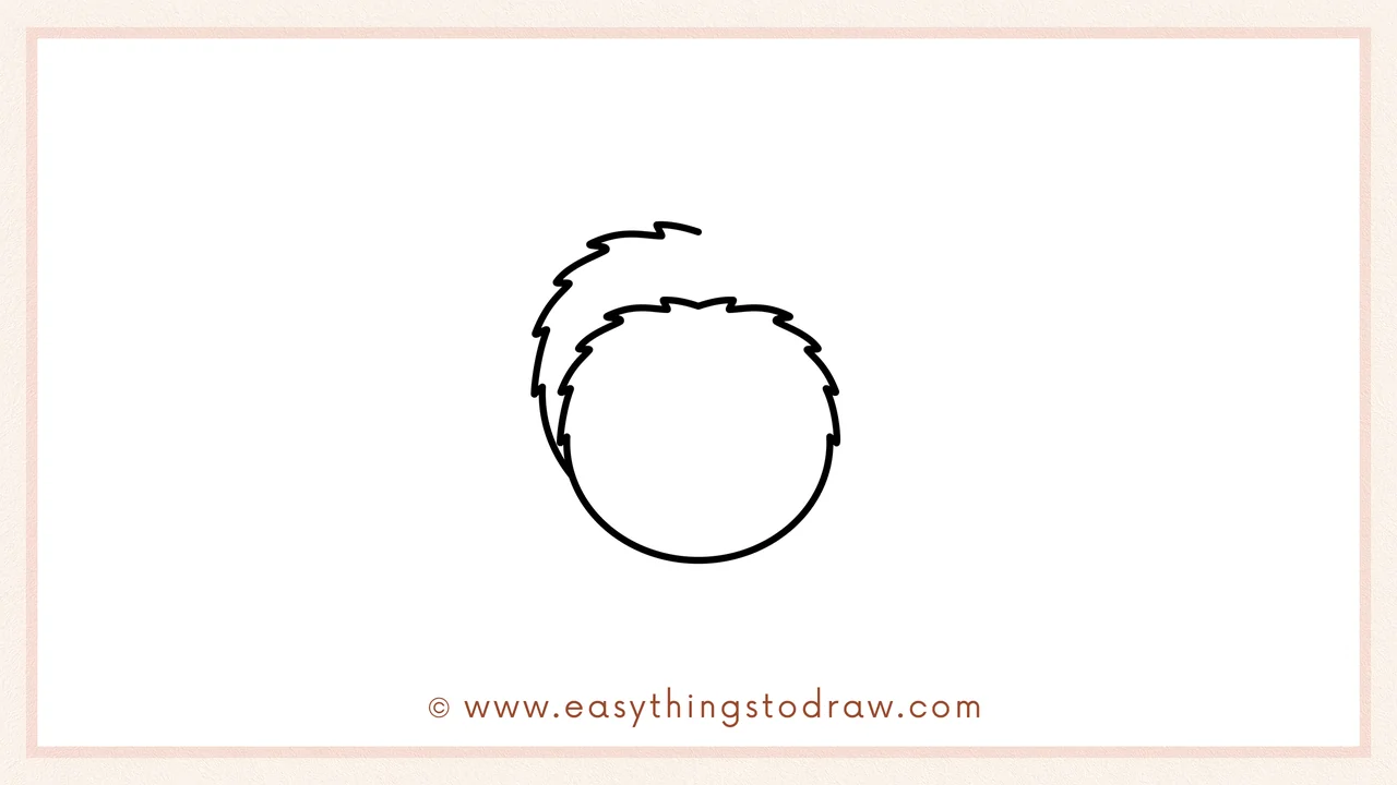 Step 2 of drawing a spider – adding small zigzag lines along the left side of the circle to create a fluffy texture.