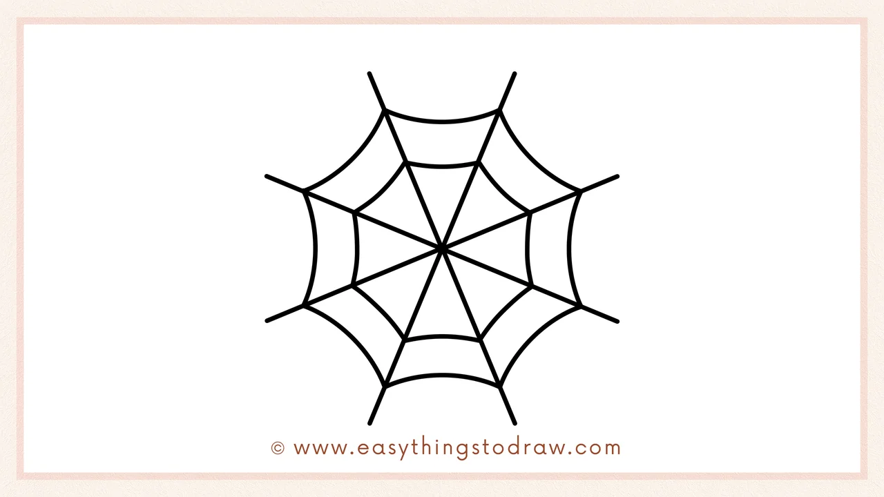 Step 4 of step-by-step spider web sketch – Draw a second, smaller set of curved lines inside the first layer to add depth.