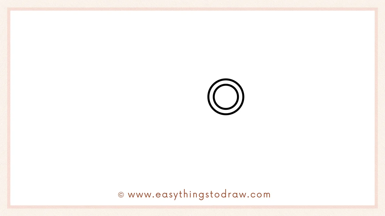 Step 1 of how to draw a tape dispenser – Drawing a small inner circle and a larger outer circle to form the tape roll center.