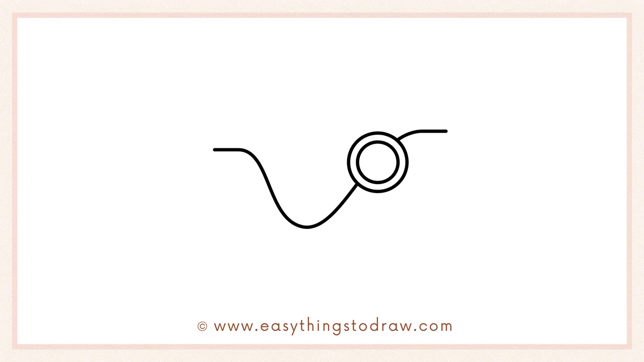 Step 2 of drawing a tape dispenser – Adding a wavy line from the left side towards the tape roll for the tape holder.