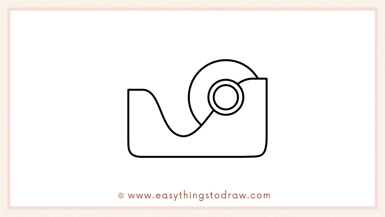 Step 4 of step-by-step tape dispenser sketch – Adding a large half-circle around the tape ring to show the full tape roll.