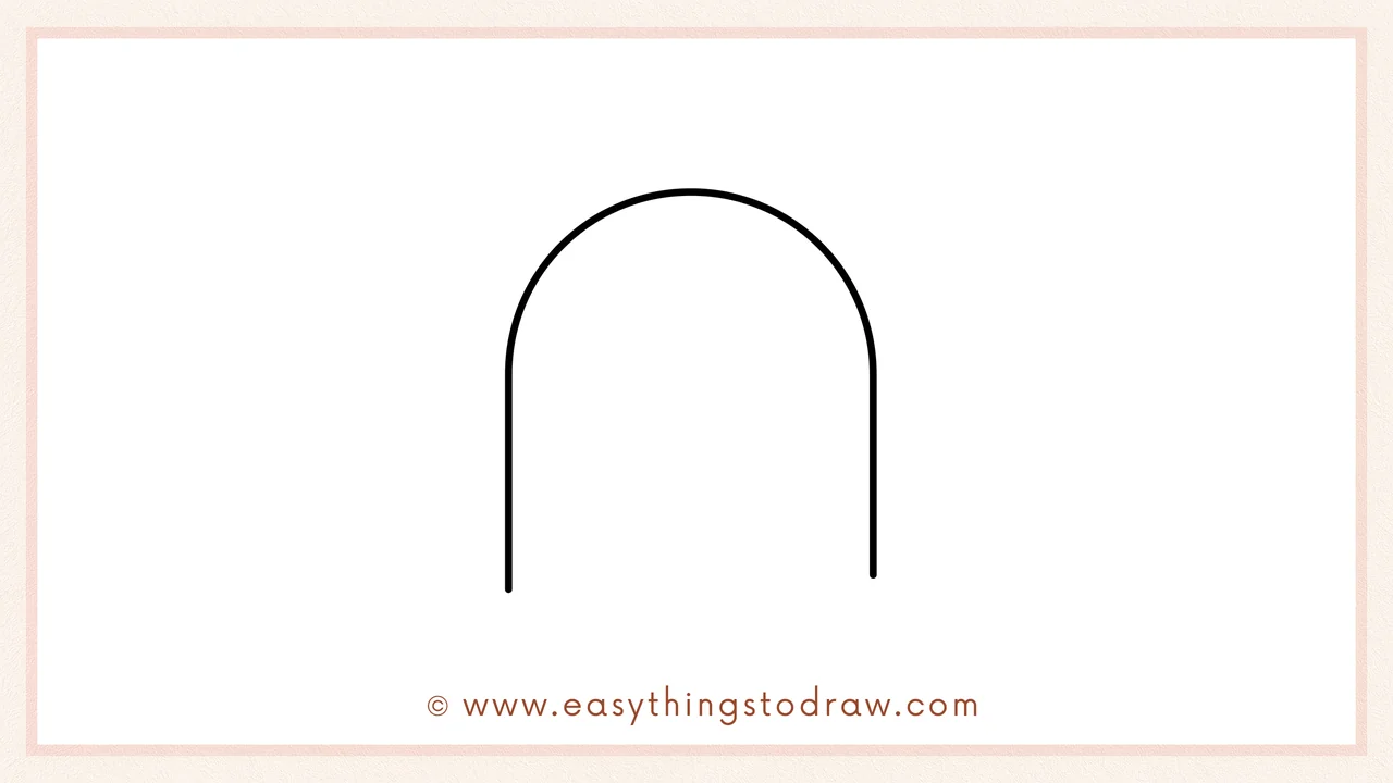 Step 1 of how to draw a tombstone – Drawing a tall, rounded upside-down U shape for the tombstone's main arch outline.