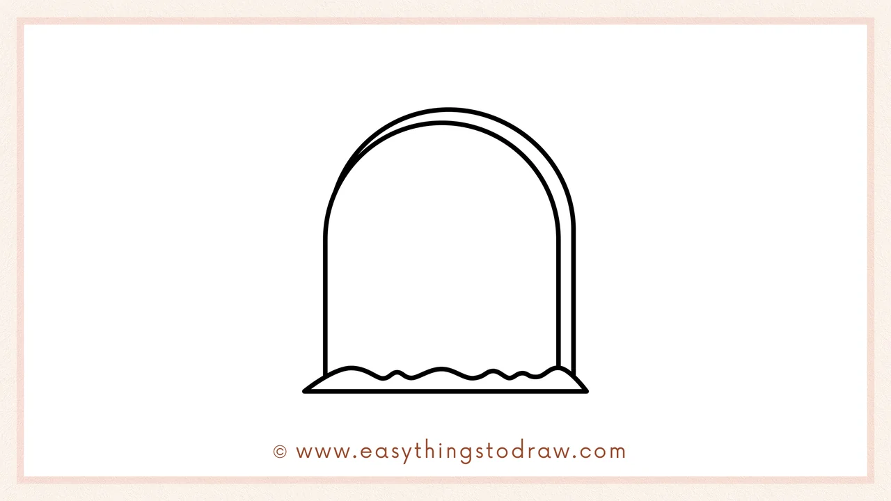 Step 3 of sketching a tombstone for beginners – Drawing a smaller U shape inside for the tombstone's inner edge.