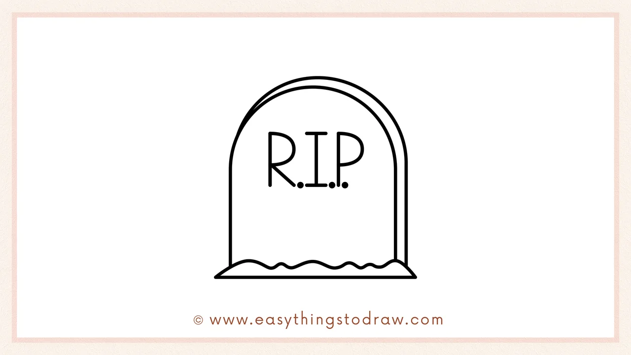 Step 4 of step-by-step tombstone sketch – Writing the large letters 'R.I.P.' in the center of the stone.