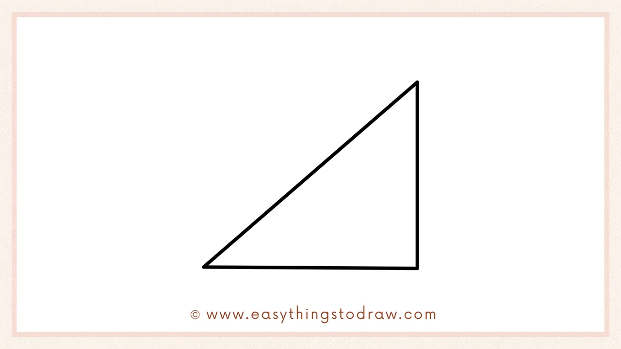 Step 2 of drawing a triangle ruler – Completing the basic outline by adding the third line to form a closed right triangle shape.