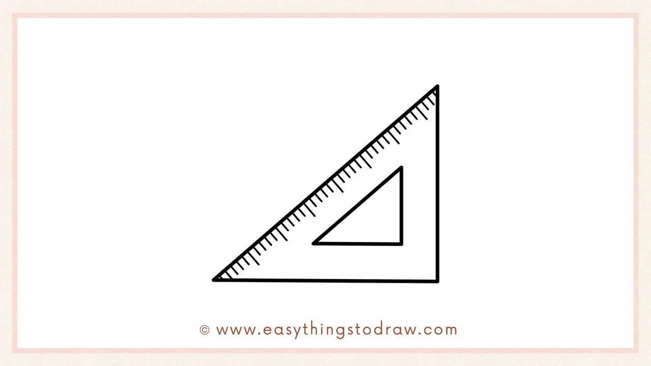 Step 4 of step-by-step triangle ruler sketch – Adding small, evenly spaced tick marks along the longest side for measurements.
