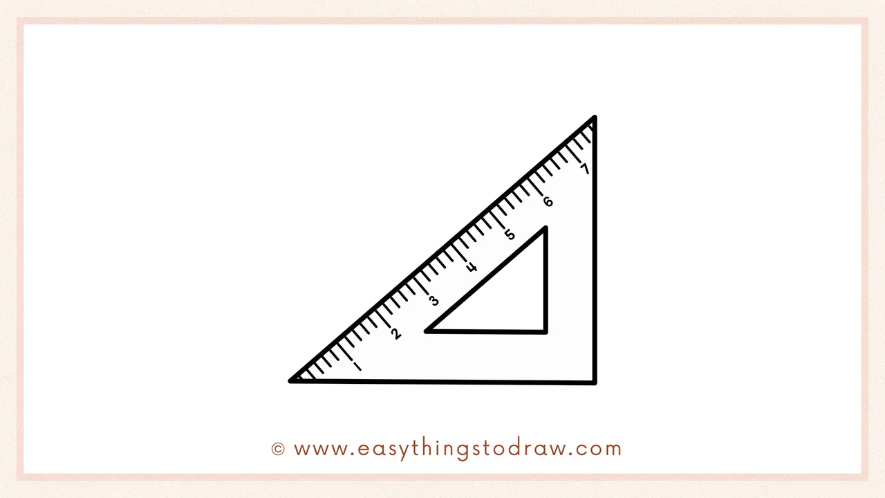 Step 5 of easy triangle ruler drawing steps – Writing small numbers (1-7) beside the measurement marks to label them.