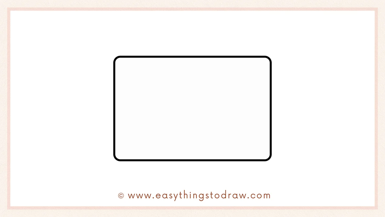 Step 1 of how to draw a watercolor palette – Drawing a large rounded rectangle for the palette's base tray.