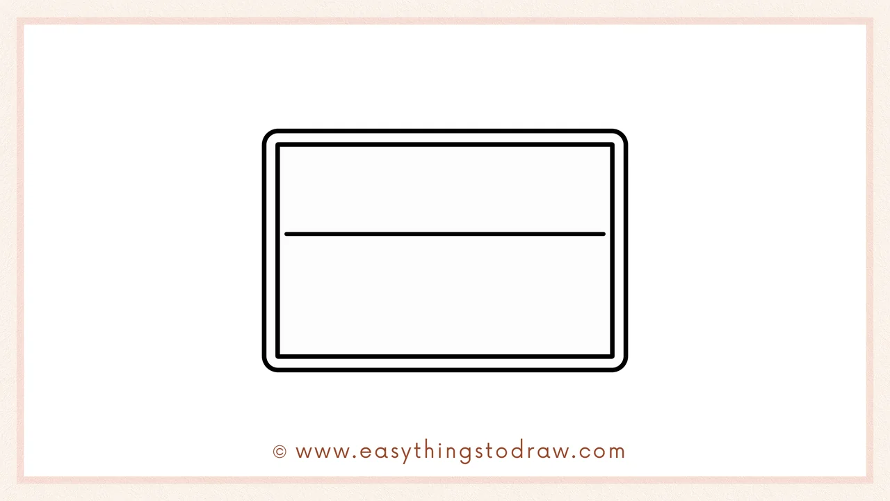 Step 3 of sketching a watercolor palette for beginners – Drawing a horizontal line across the inner rectangle's middle.