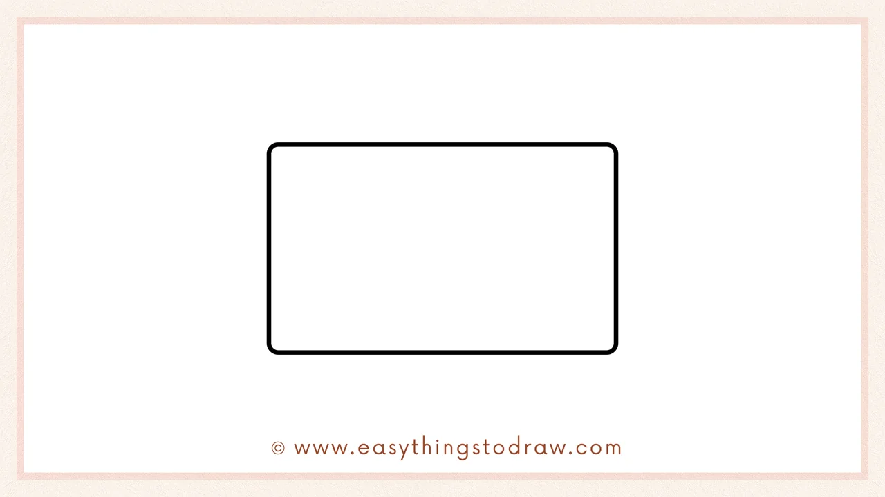 Step 1 of how to draw a whiteboard – Drawing a large horizontal rectangle with rounded corners for the whiteboard's outer frame.