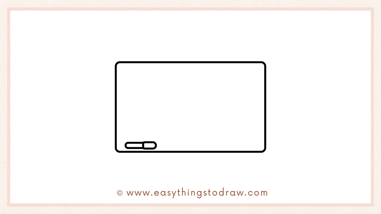Step 2 of drawing a cute whiteboard in steps – Adding a small marker with an oval cap in the bottom left corner.