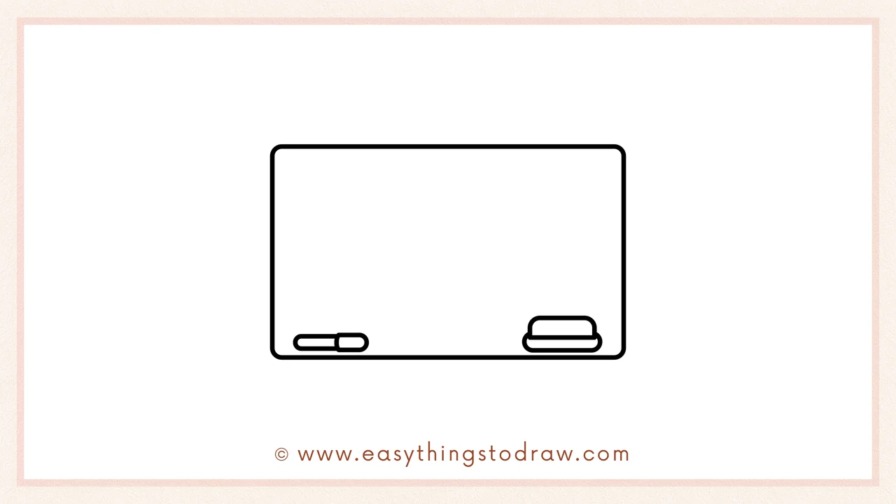 Step 3 of sketching a whiteboard for beginners – Drawing a soft rectangular eraser with rounded top/base near the marker.