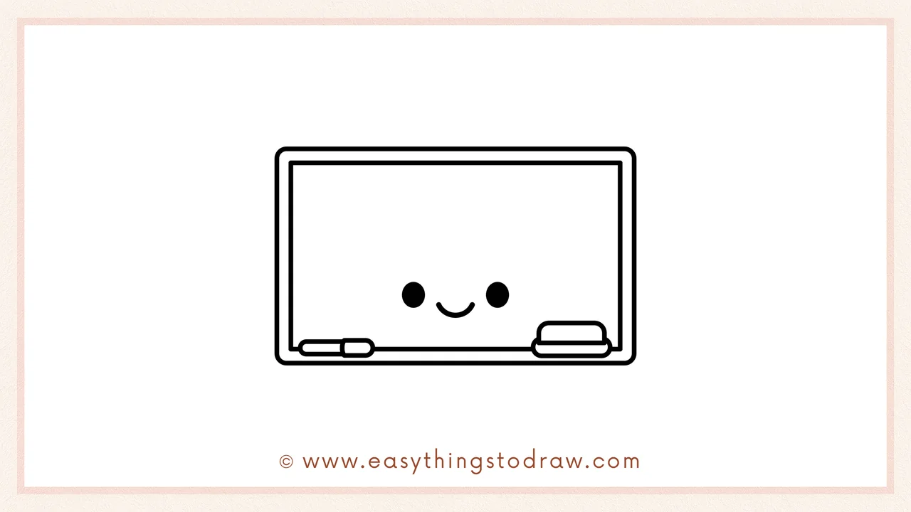 Step 6 of simple whiteboard drawing tutorial – Finishing the drawing by adding a small smiling mouth between the eyes.
