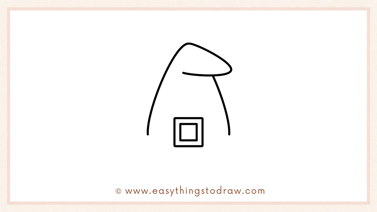 Step 3 of sketching a witch hat for beginners – Drawing a square with a smaller square inside it for the hatband's buckle.