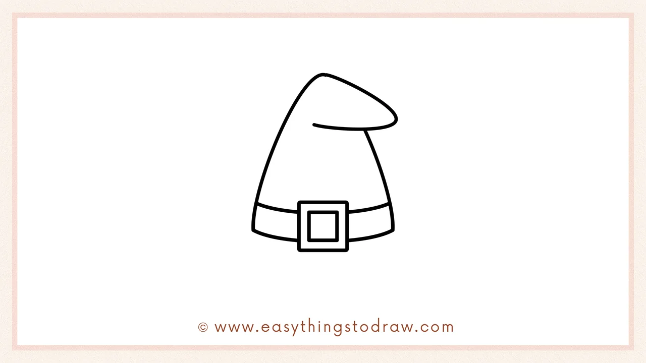 Step 4 of step-by-step witch hat sketch – Extending curved lines on both sides of the buckle to complete the hatband.