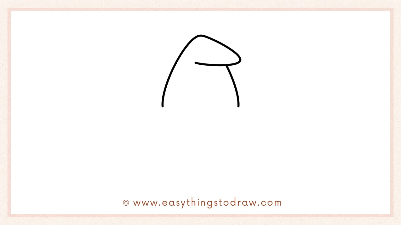 Step 1 of how to draw a witch – sketching a tall, triangle-like witch hat shape with a droopy tip curving to one side.