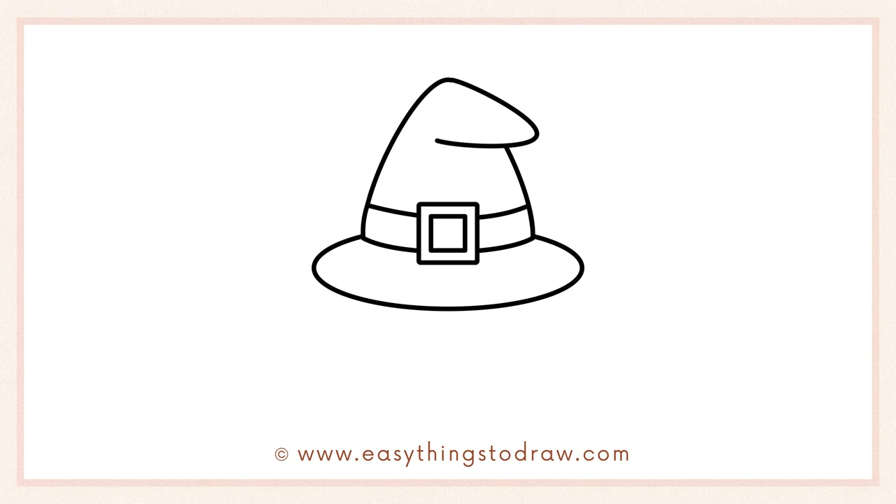 Step 3 of sketching a witch for beginners – drawing a wide, flat oval shape under the hat band to form the brim.