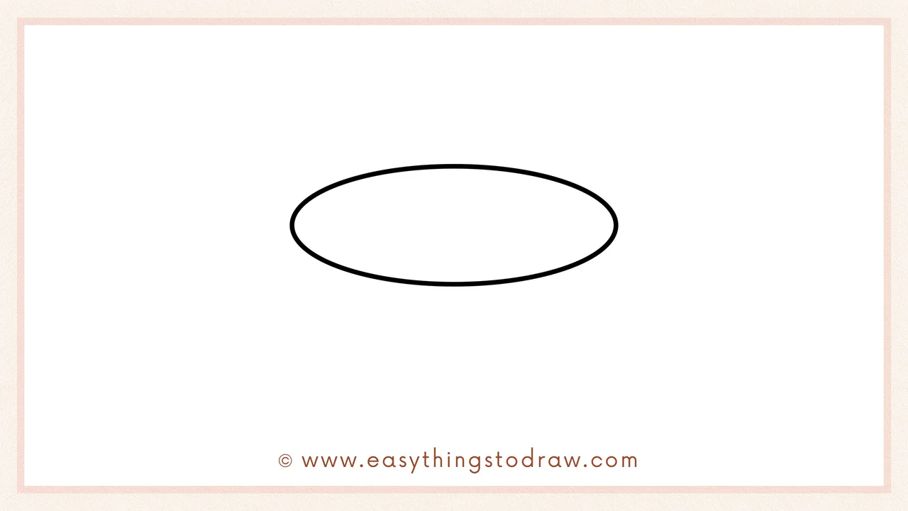 Step 1 of how to draw an apple pie – Sketching a wide oval shape in the center for the top crust.