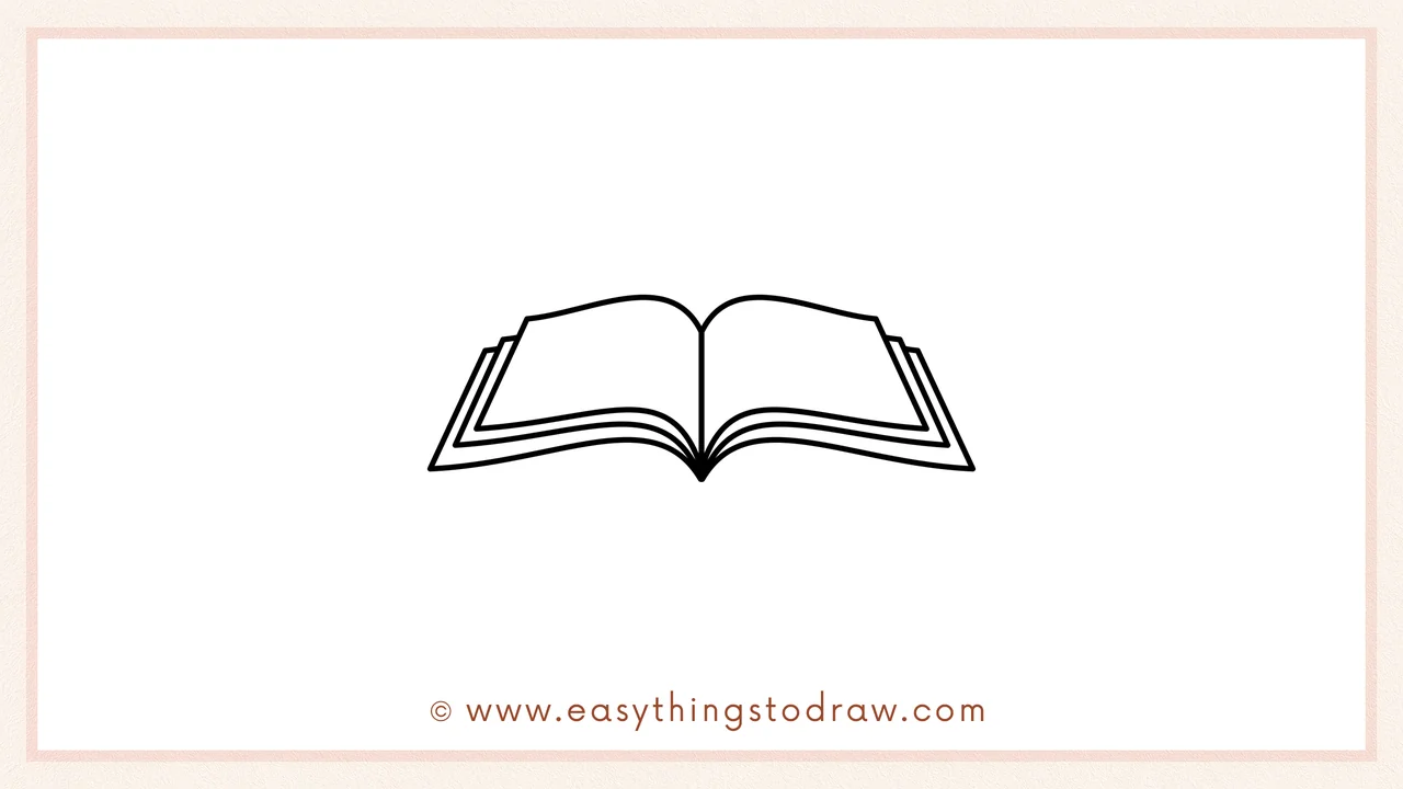 Step 3 of sketching a book for beginners – Drawing another curved line behind the first for fuller page layers.