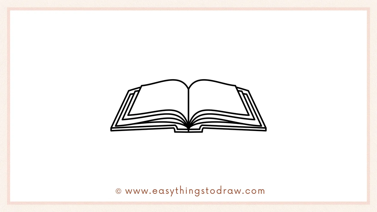 Step 5 of easy book drawing steps – Adding two straight lines below the pages, forming the book cover's bottom edge.