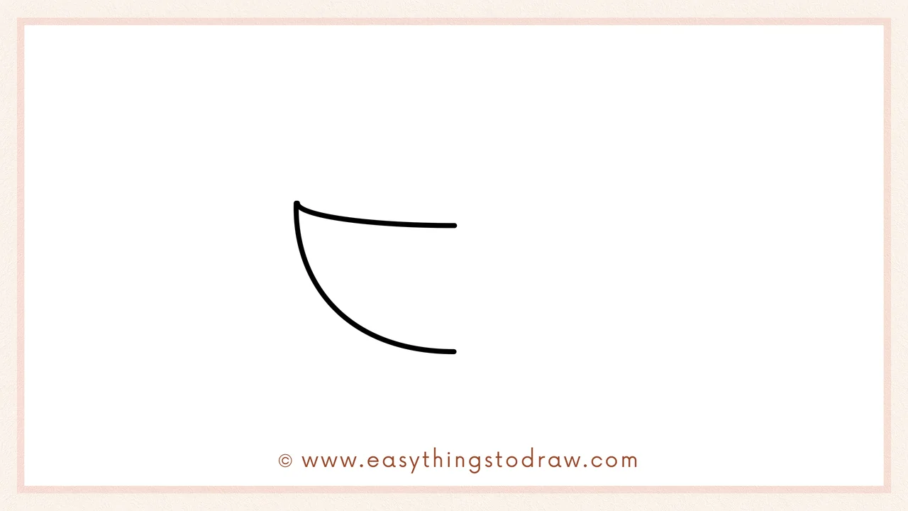 Step 1 of how to draw a bowl of cranberries – Sketching a curved line downwards to form the left half of the bowl.