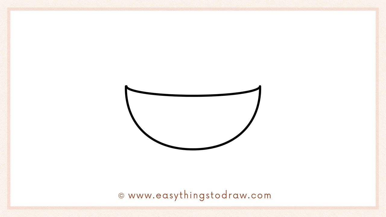 Step 2 of drawing a bowl of cranberries – Completing the bowl shape by connecting the top ends with a wide curved line.