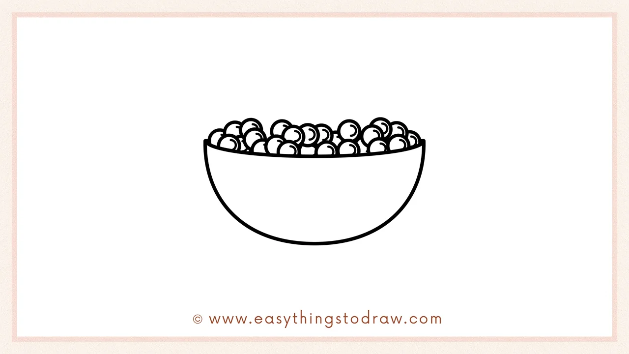 Step 4 of step-by-step bowl of cranberries sketch – Filling in more cranberries behind the first row, allowing them to overlap.