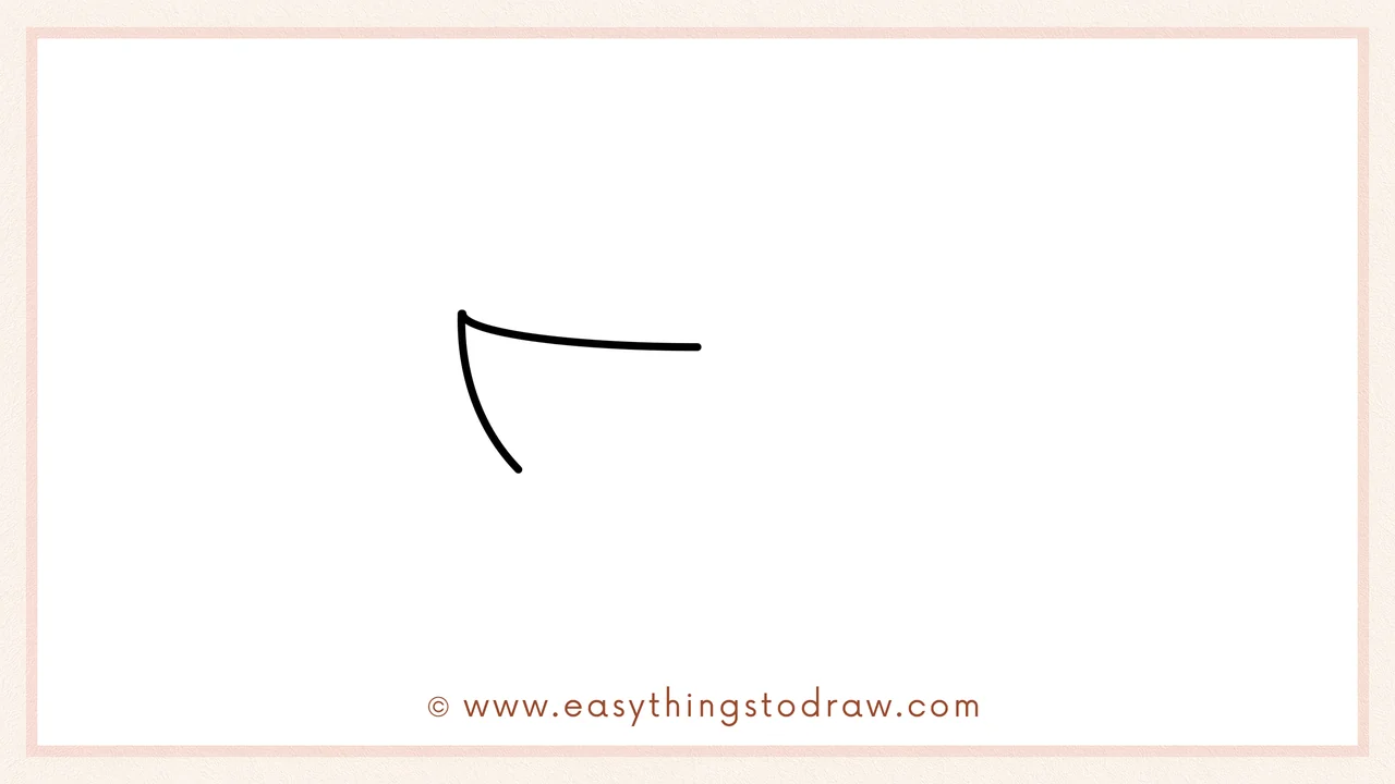Step 1 of how to draw a bowl of green beans – Begin by sketching a wide curved line dipping in the middle for the bowl's top rim.
