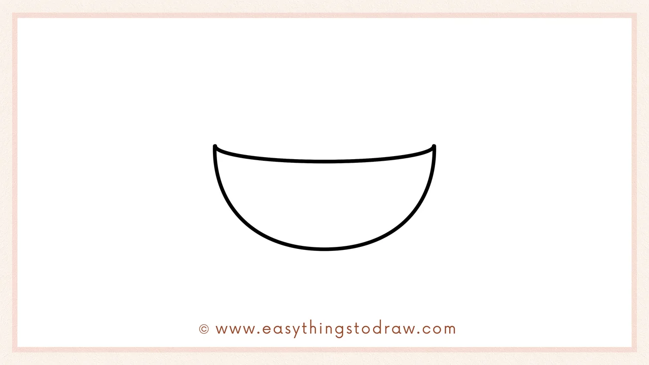 Step 3 of sketching a bowl of green beans for beginners – Complete the bowl by closing the curved top line to finish the rim.