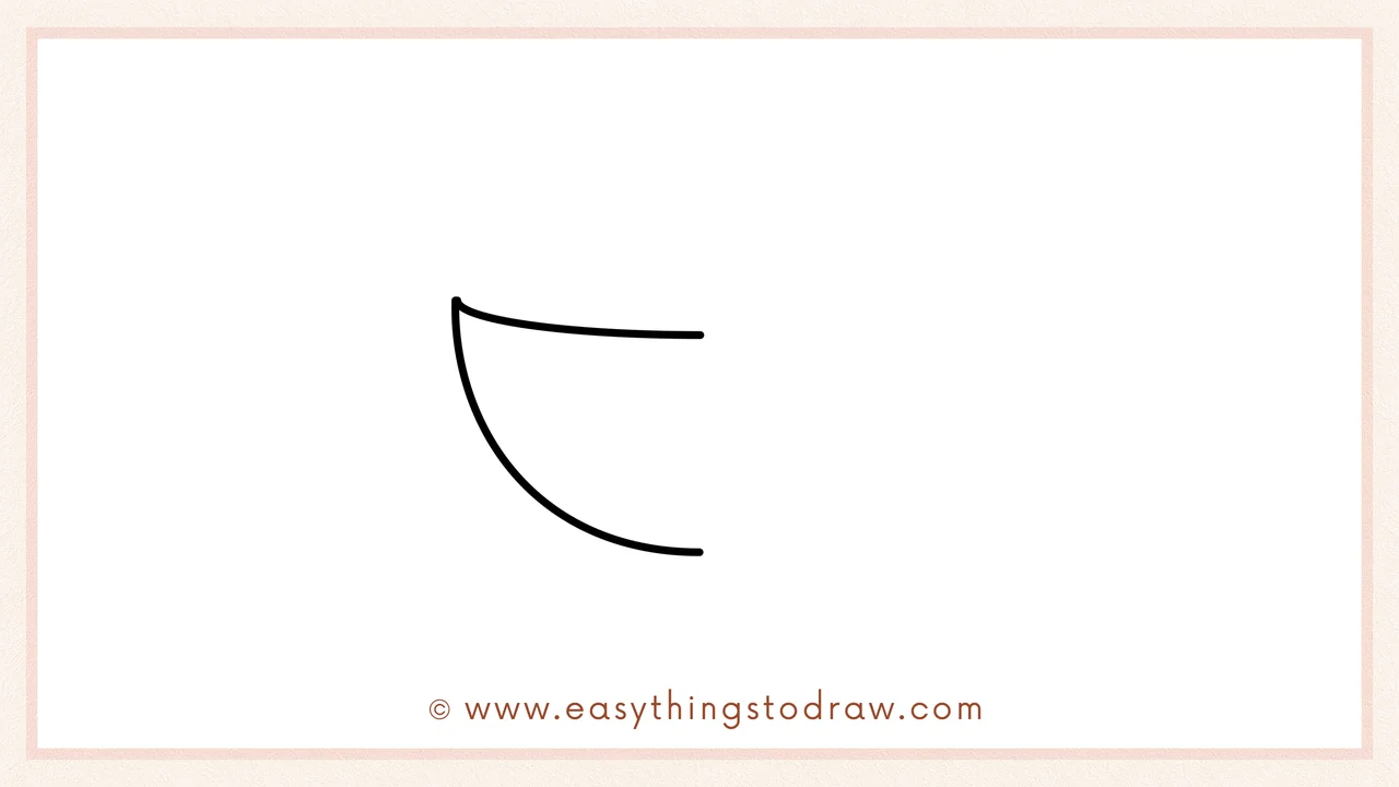 Step 1 of how to draw a bowl of Thanksgiving peas – Drawing a large 'C' shape to form the left side of the round bowl.