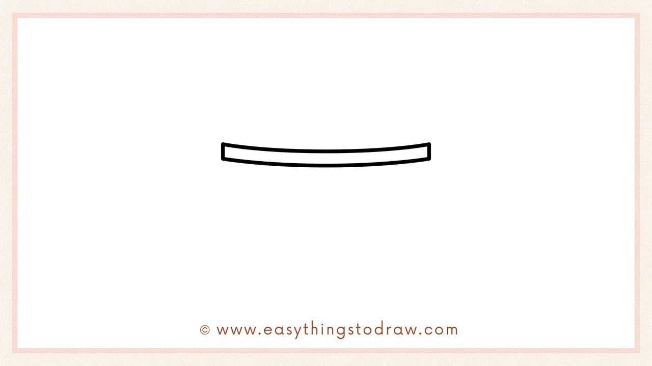 Step 1 of how to draw a bucket of apples – Sketching a long, slightly curved rectangle for the bucket's rim.