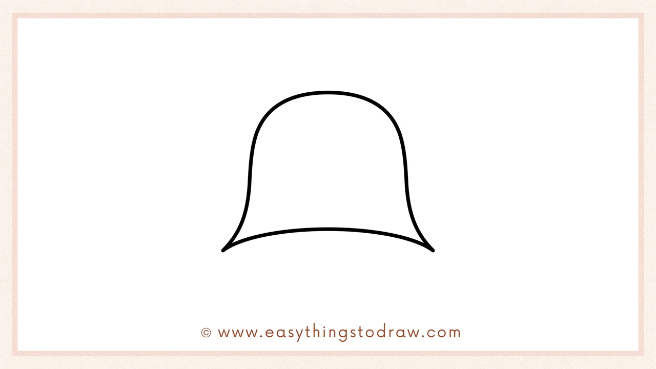 Step 1 of how to draw a Christmas bell – Sketching the rounded top part of the bell like an upside-down bowl.