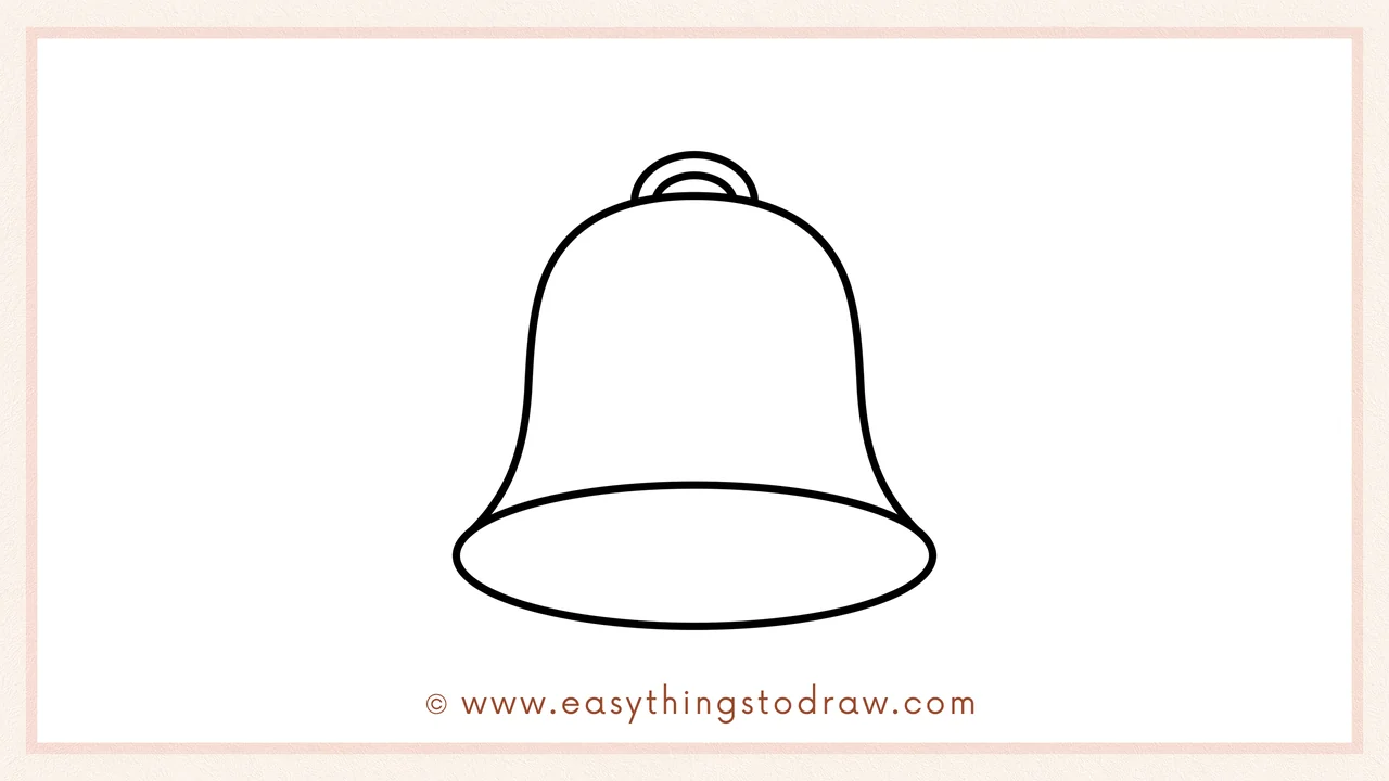 Step 3 of sketching a Christmas bell for beginners – Drawing a small loop on top of the bell for the handle.