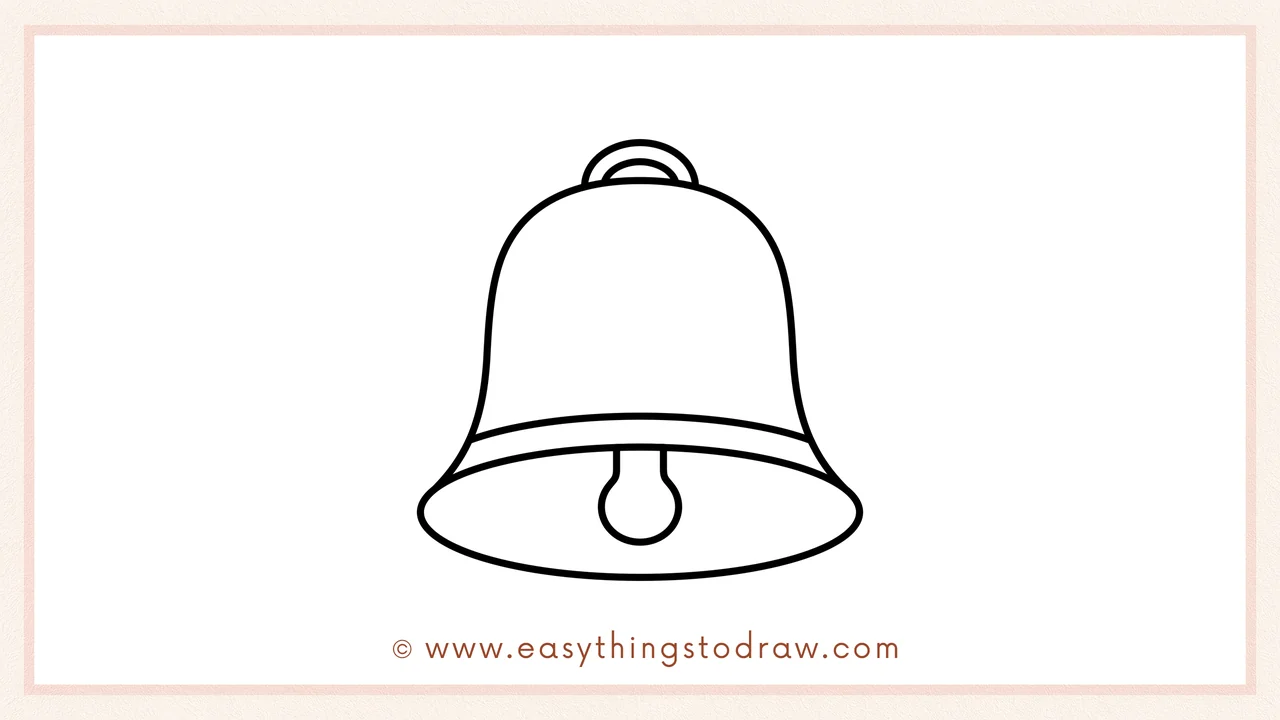 Step 5 of easy Christmas bell drawing steps – Adding a small hanging line and circle for the clapper in the center.