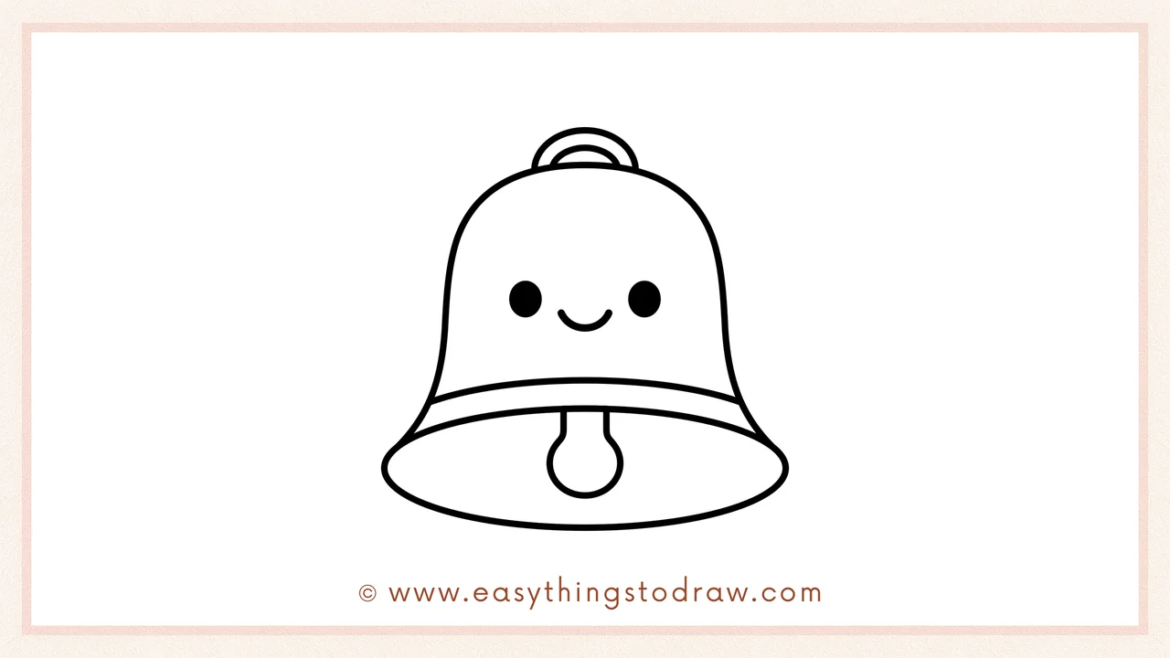 Step 6 of simple Christmas bell drawing tutorial – Drawing two small ovals for eyes and a tiny smile for a cute face.