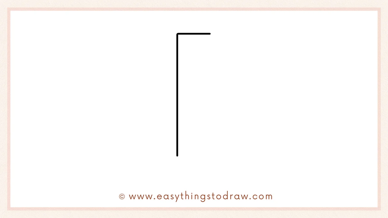 Step 1 of how to draw a colored pencil – Drawing a tall L shape for the pencil body's left edge and top.